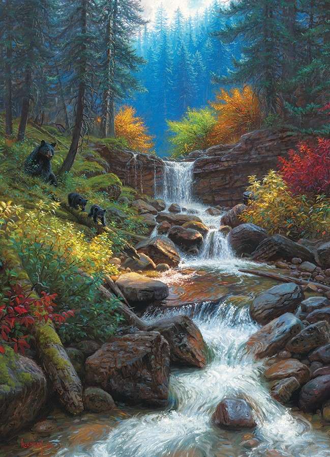 Wodospad w lesie jesienią puzzle online