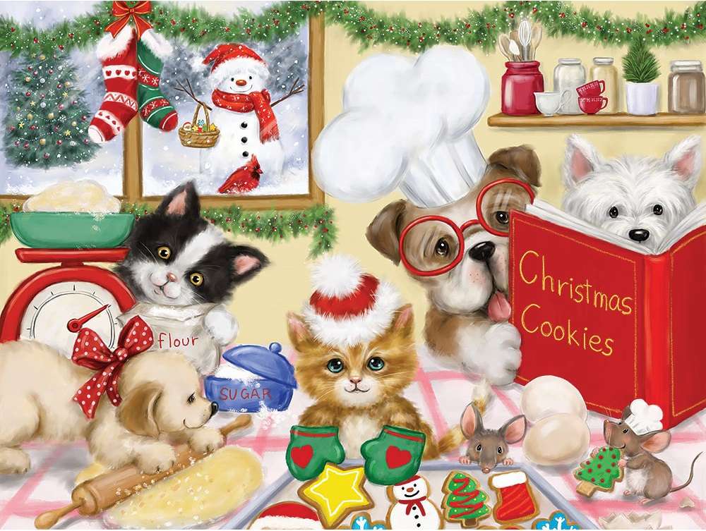 Psy i koty robią świąteczne ciasteczka puzzle online