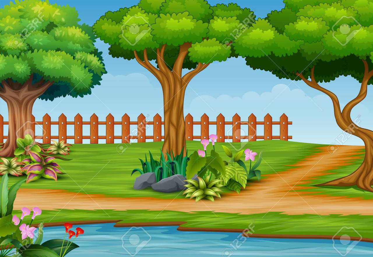 Piękny park z drzewami puzzle online