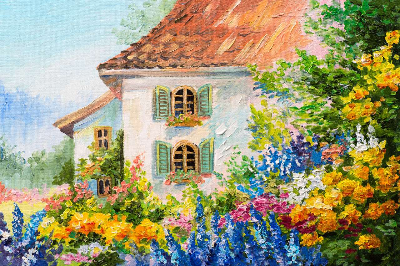 Dom w ogrodzie kwiatowym puzzle online
