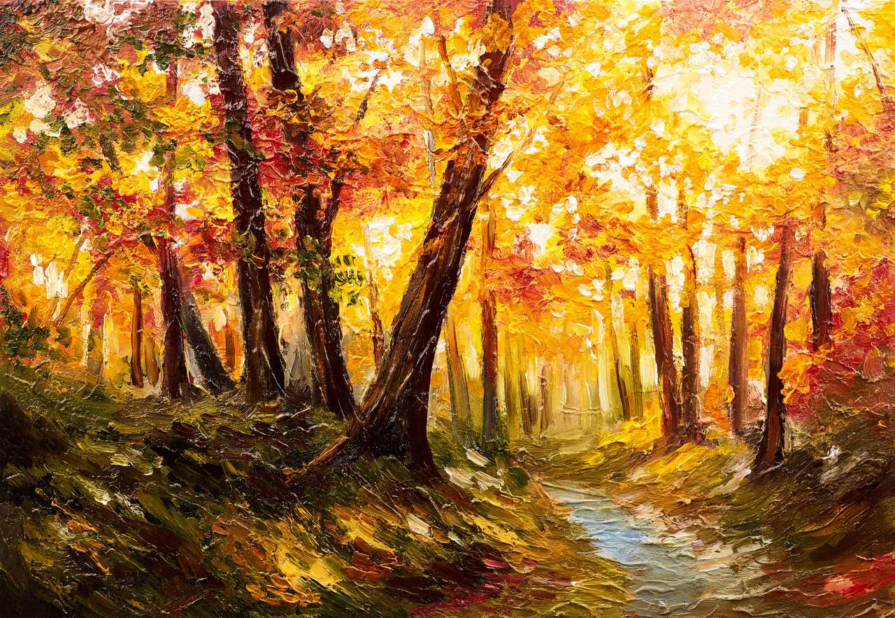 Jesienny las w pobliżu rzeki puzzle online