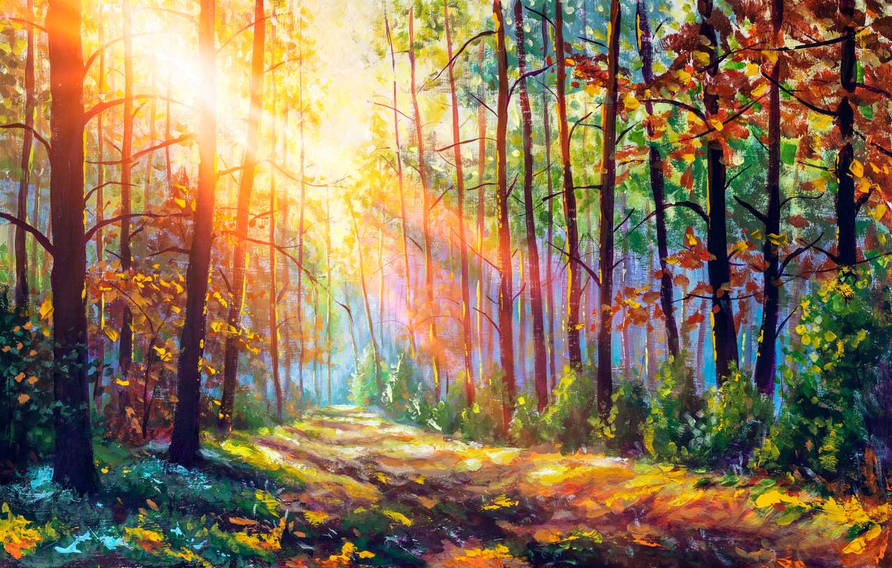 Niesamowity jesienny las w porannym słońcu puzzle online