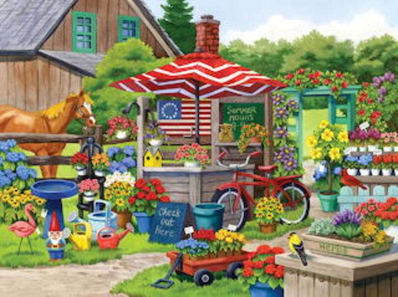 Mały domek ze sprzedażą kwiatów i roślin puzzle online