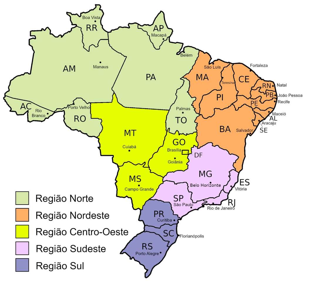 Mapa Brazylia - Stany puzzle online