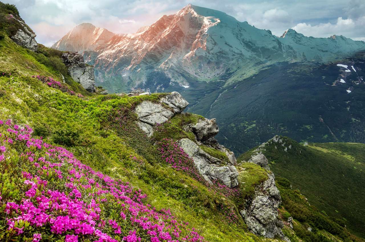 Wspaniały słoneczny krajobraz w górach puzzle online