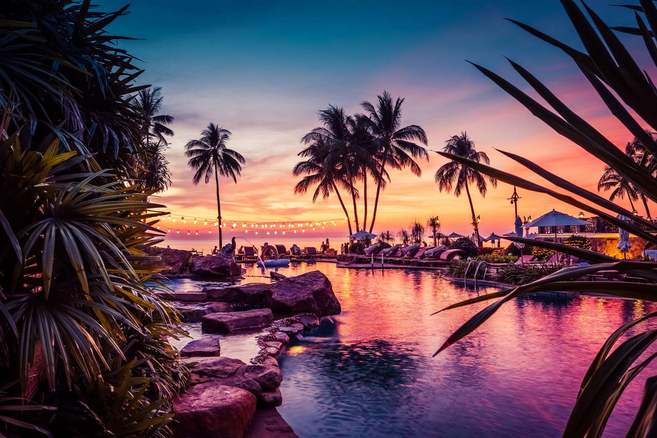 Wspaniały widok na zachód słońca z palmami puzzle online