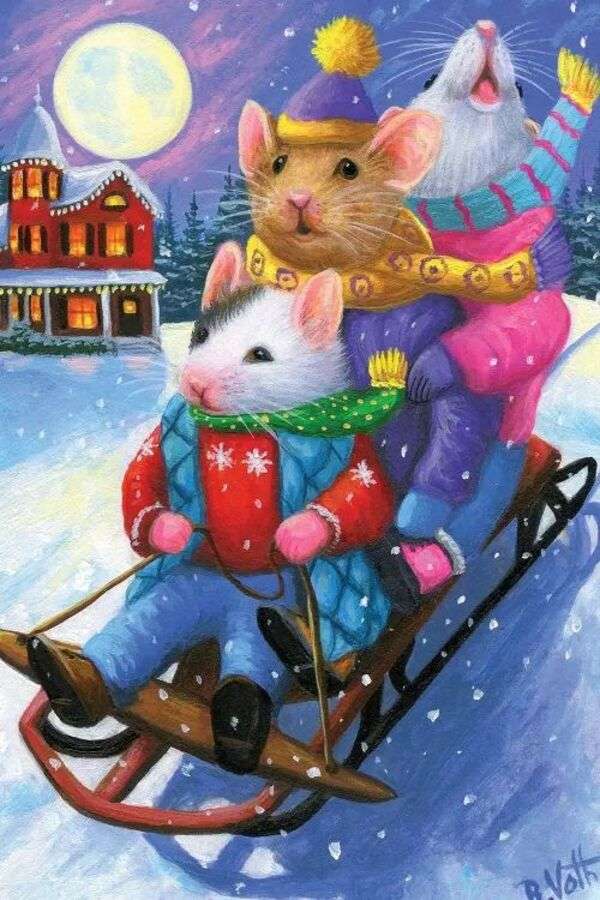 Boże Narodzenie #3 - Małe myszki na saniach puzzle online