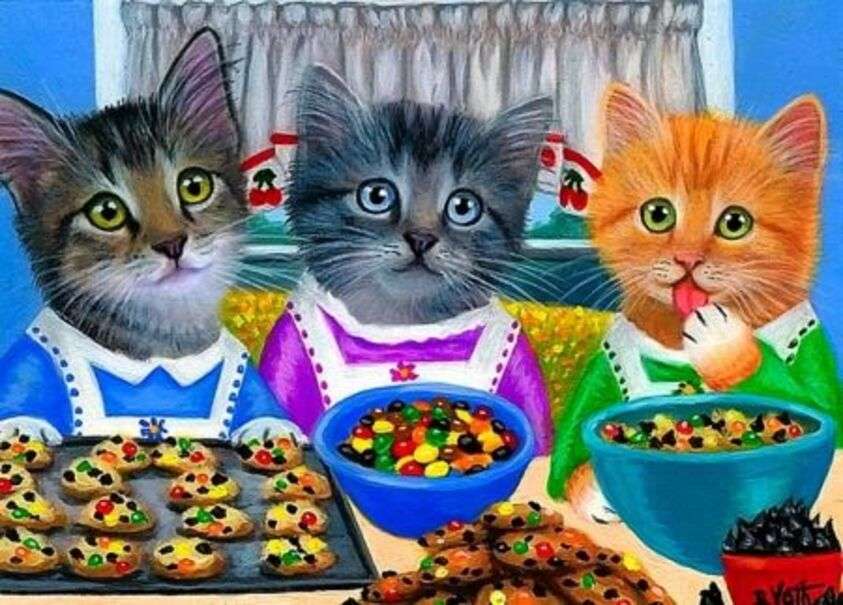 Crăciunul # 6 - Pisicile pregătesc prăjituri de Crăciun puzzle
