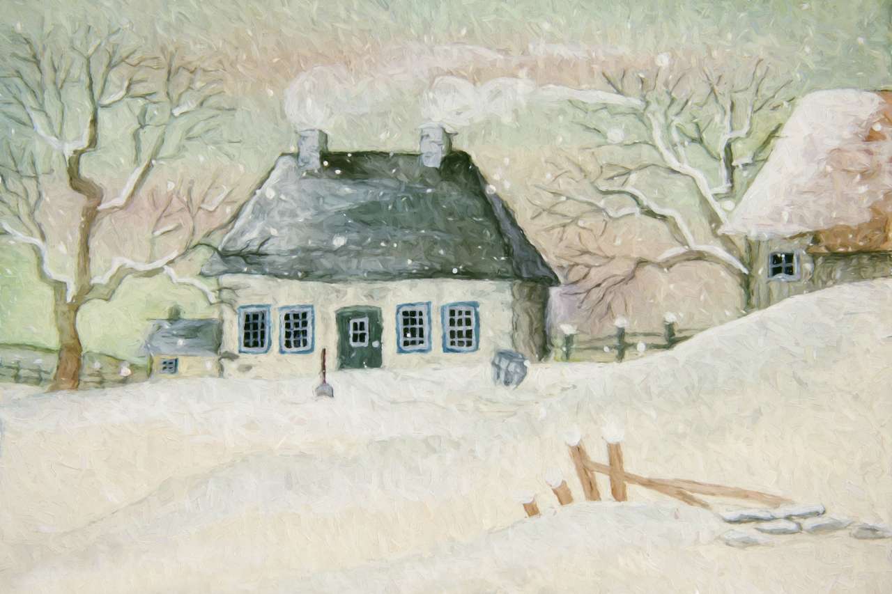 Stary dom w śniegu puzzle online