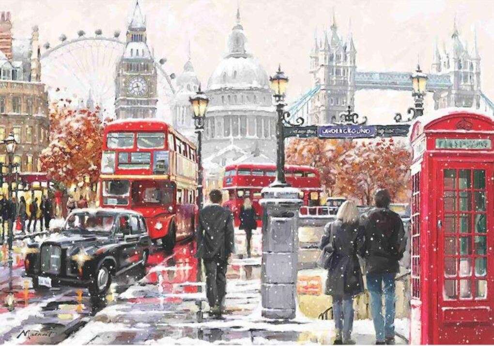 Widok na Londyn pod śniegiem (rysunek) puzzle online