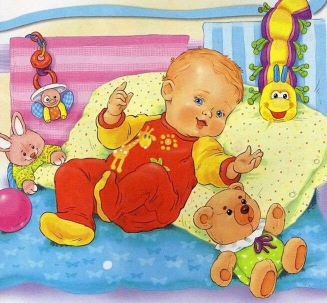 cute baby surrounded by toys jigsaw puzzle