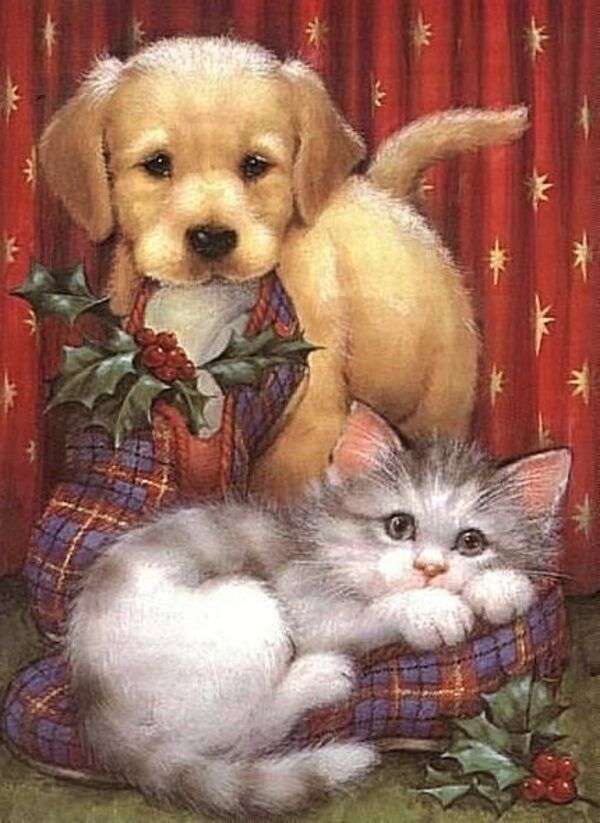 Boże Narodzenie #21 - Świąteczny szczeniak i kotek puzzle online