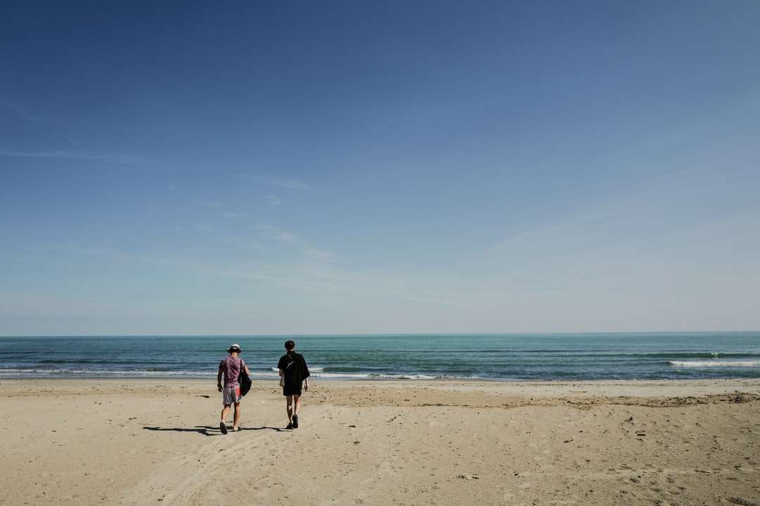 dwie osoby stojące nad brzegiem morza puzzle online