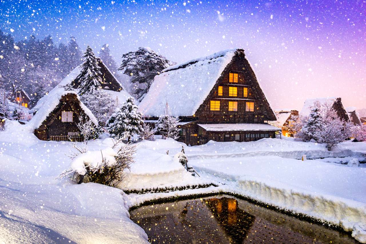 Shirakawago, Japonia historyczna wioska zimowa. puzzle online