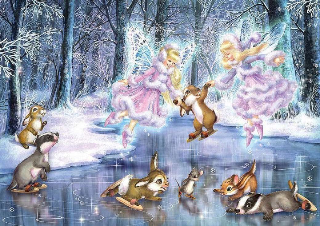 Balet królików i wróżek na zamarzniętym stawie puzzle online