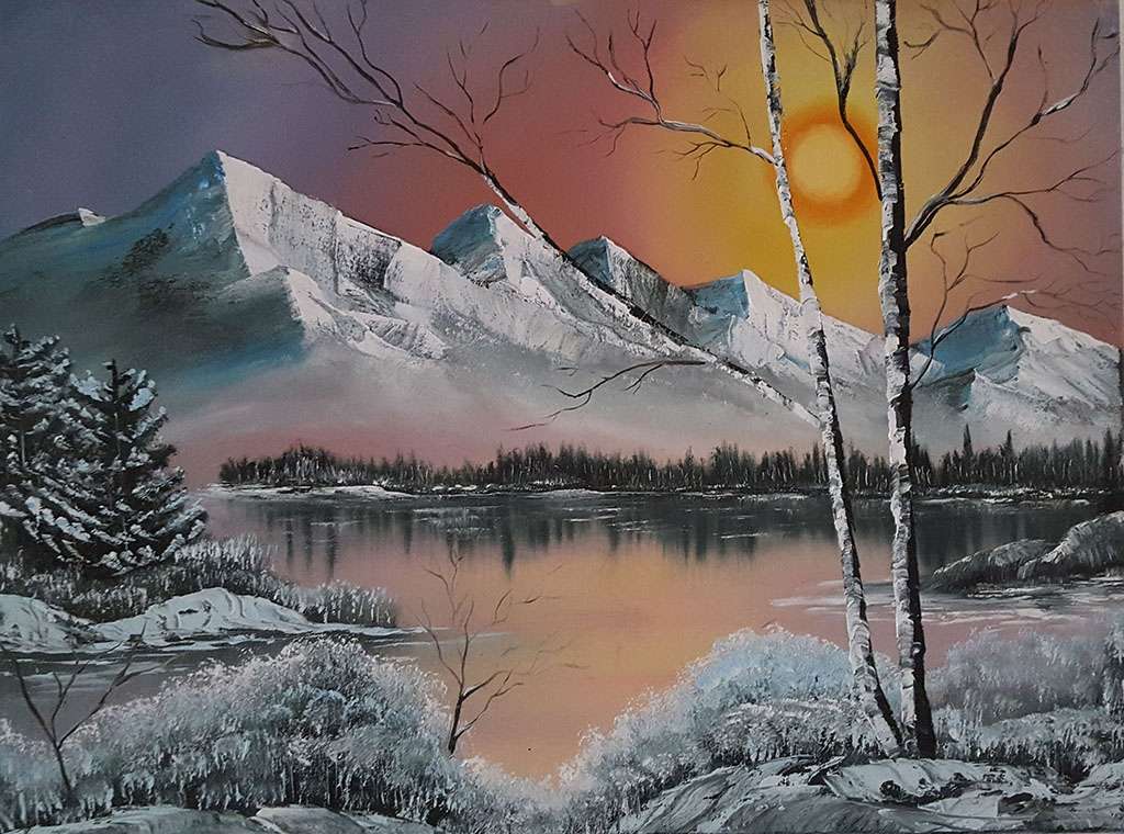 Bob Ross zimowy krajobraz śnieg puzzle online