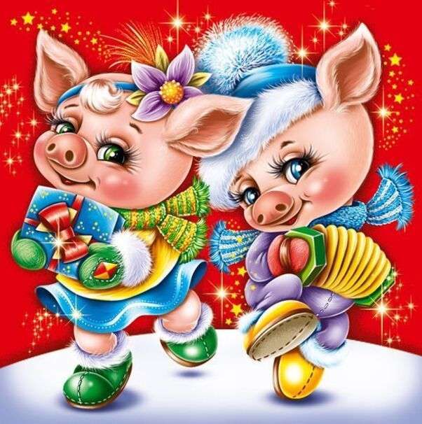 Boże Narodzenie # 26 - Małe świnki ze świątecznymi prezentami puzzle