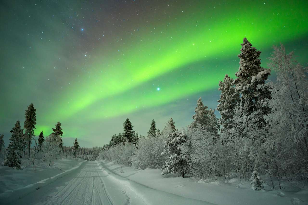 Zorza polarna Aurora borealis Fińska Laponia puzzle online