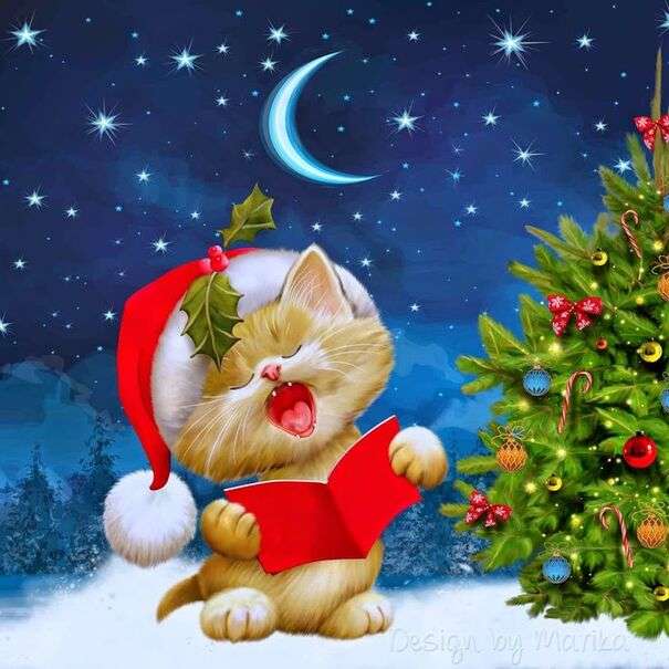 Boże Narodzenie # 27 - Kotek śpiewa kolędę puzzle online