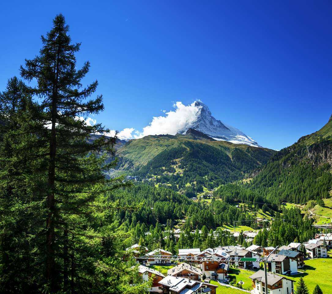 Wioska Zermatt ze szczytem Matterhorn, Szwajcaria puzzle online