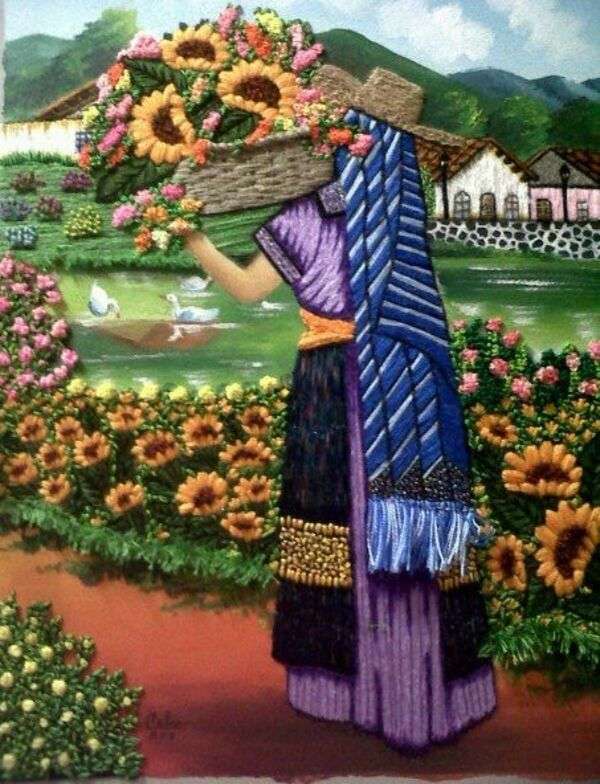 Kobieta niosąca słoneczniki - Gwatemala 1 puzzle online