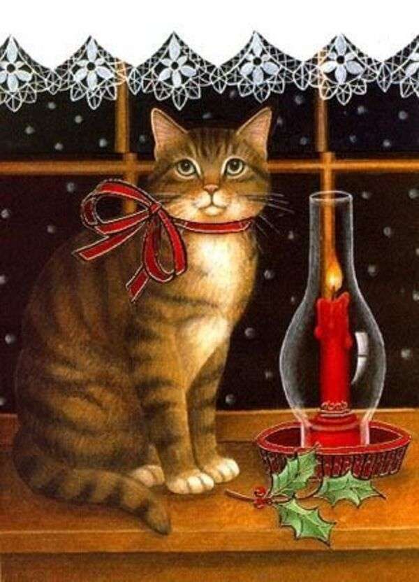 Boże Narodzenie # 31 - Kotek obok świątecznej świecy puzzle online