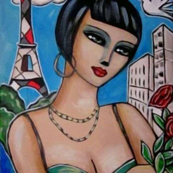 Dama przy Wieży Eiffla Paryż - Art 2 puzzle online