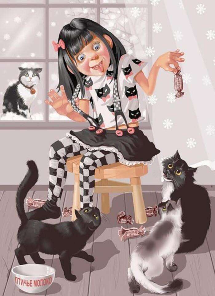 dziewczyna z kotami puzzle online