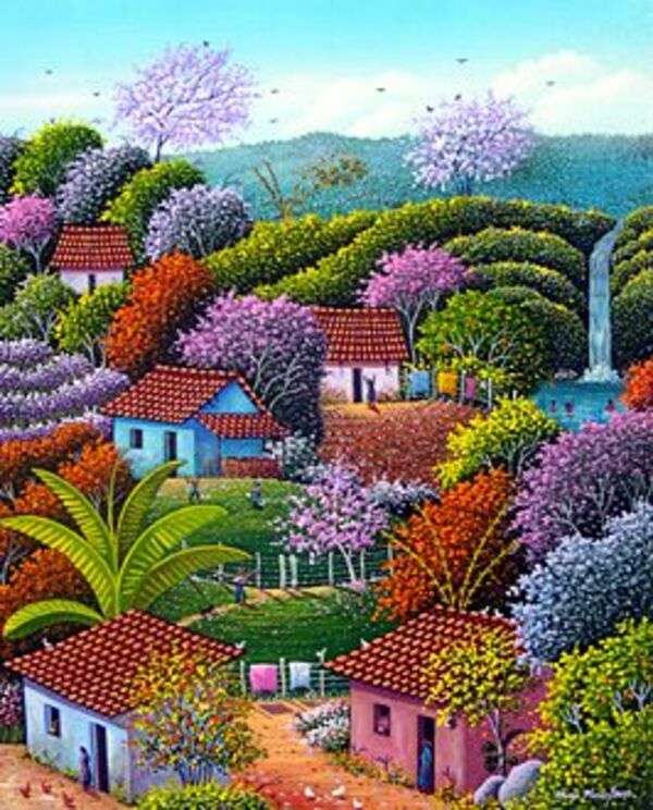 Krajobraz # 64 - Skromny wiejski dom pełen kwiatów puzzle online