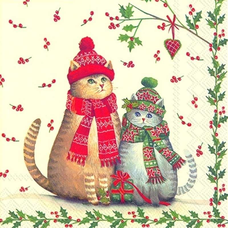 Koty w zimowych ubraniach puzzle online