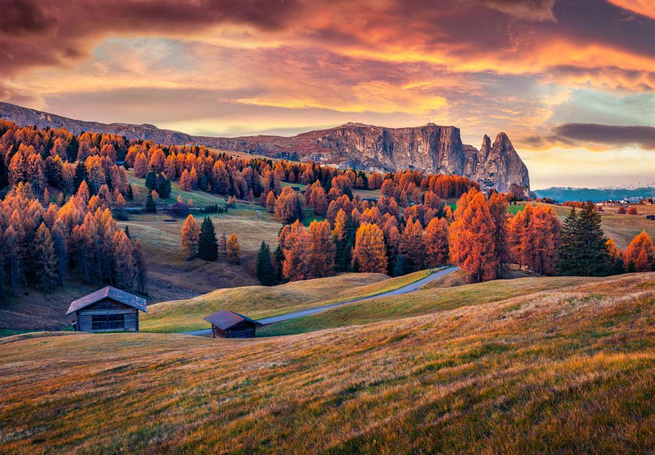 Wspaniały jesienny widok na Alpe di Siusi puzzle online