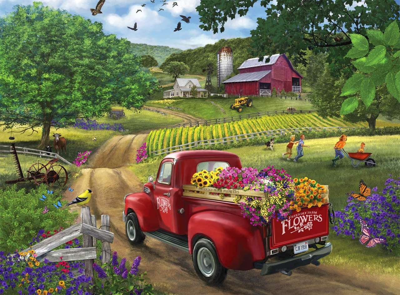 Przyjazne kwiaty z farmy puzzle online
