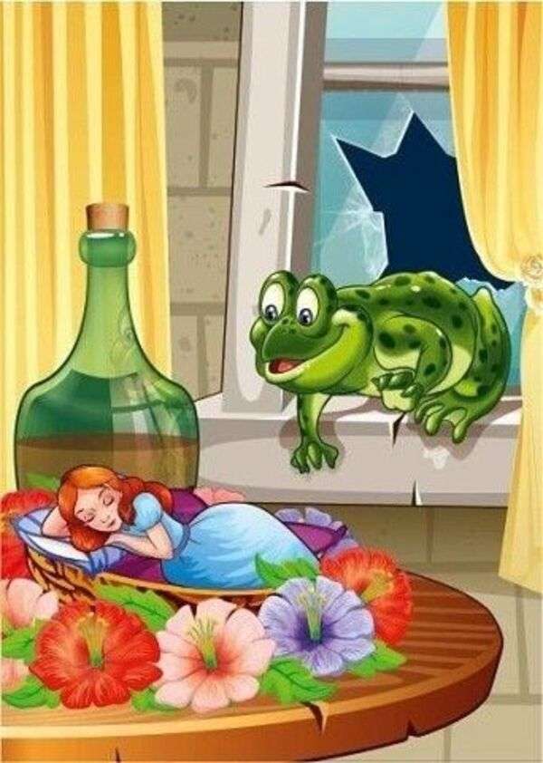 Mała żaba czuwająca nad snem Śpiącej Królewny puzzle online