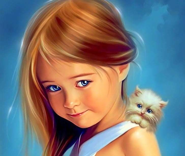 dziewczyna z małym kociakiem puzzle online