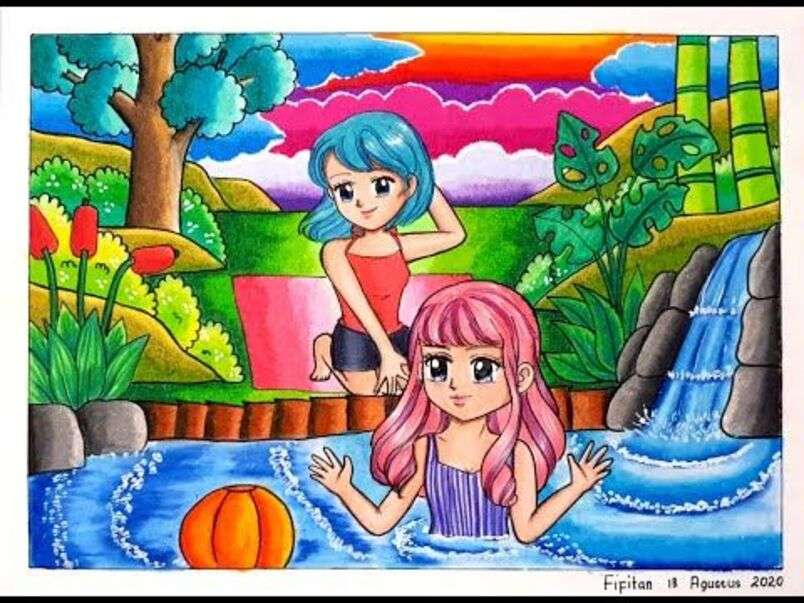 Dziewczyny bawiące się i cieszące się basenem? puzzle online