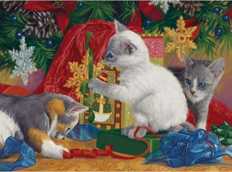 Boże Narodzenie 43 - Kocięta oglądają świąteczne prezenty puzzle online