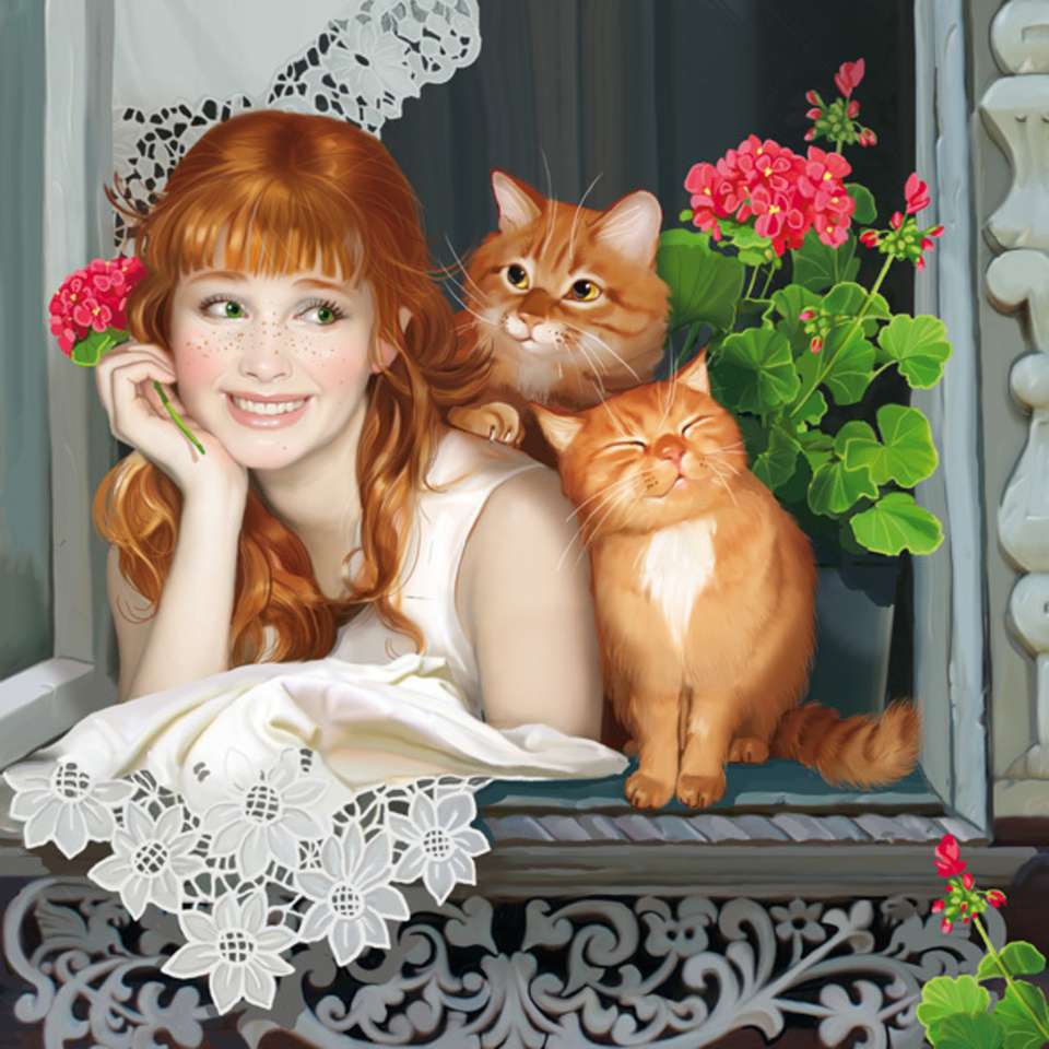 rudowłosy kotów puzzle online