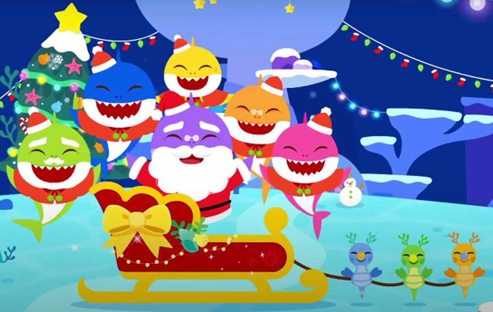 Rodzina rekinów ze Świętym Mikołajem puzzle online