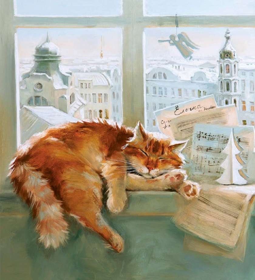 rudy kot przy oknie puzzle online