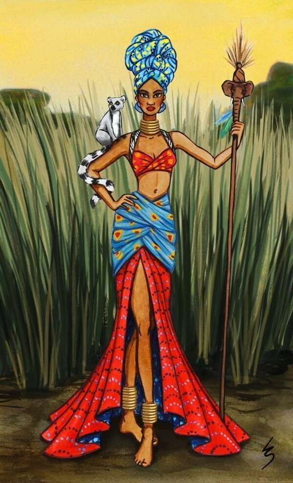 Afrykańska dama z rozpiętą spódnicą - Art 2 puzzle online