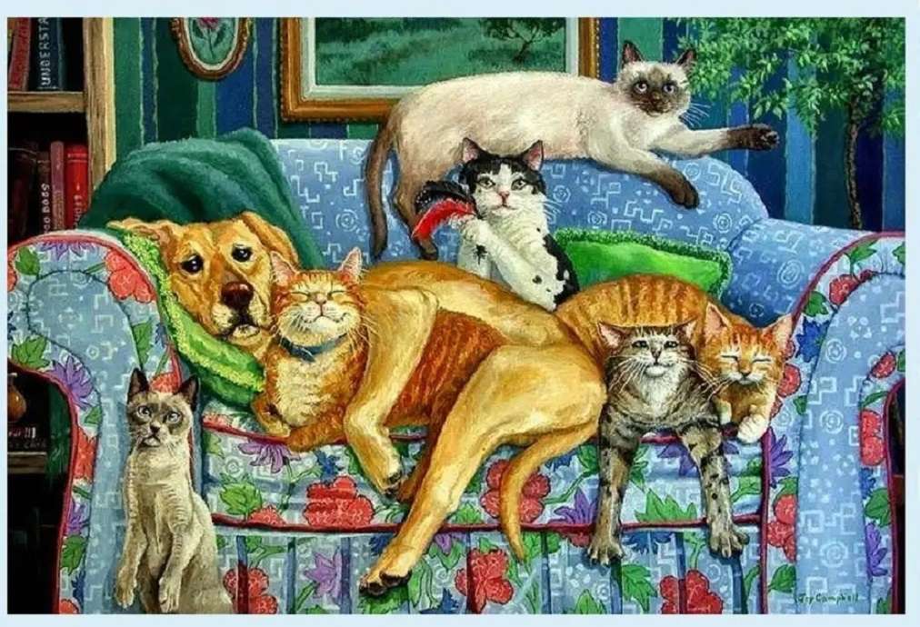 Bunch of friends who squat on the sofa puzzle