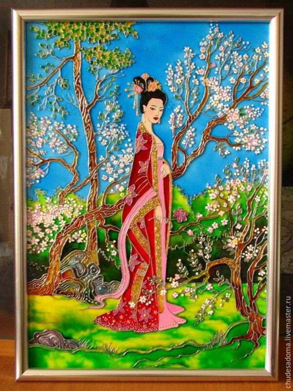 Czerwona sukienka japońskiej gejszy - sztuka nr 4 puzzle online