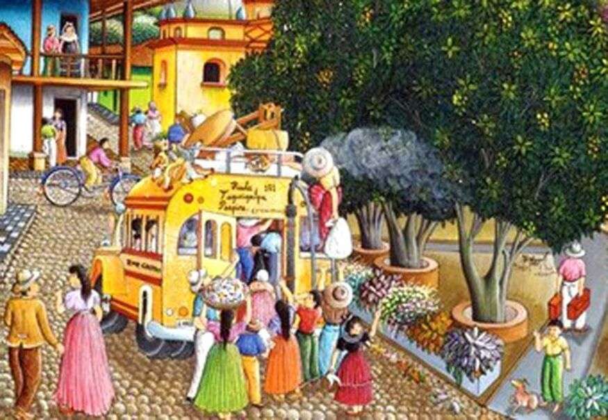 Groupe de Honduriens prenant un bus - Art #1 puzzle