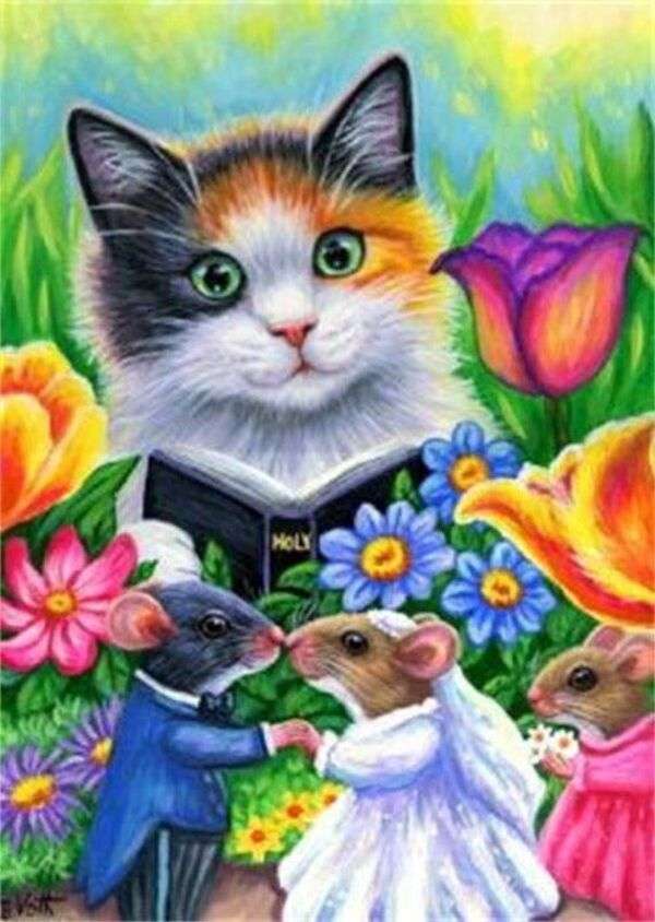 Kotek poślubia parę myszy puzzle online