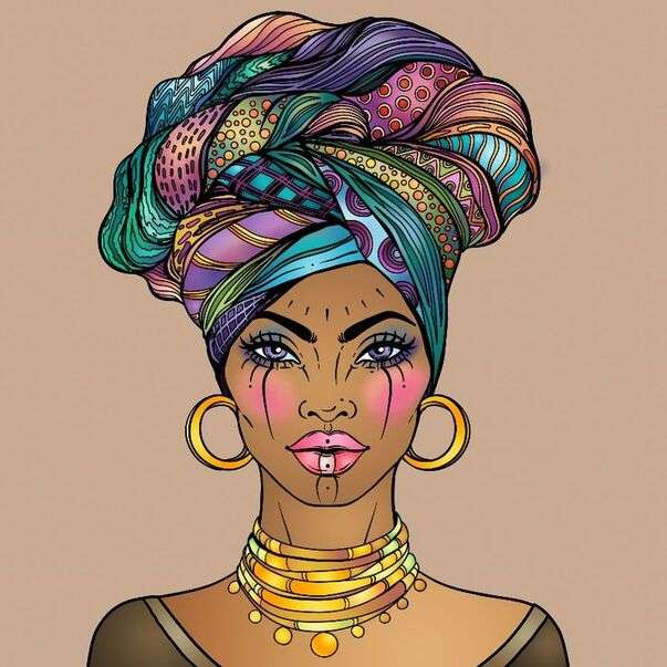 Dama z Afryki w uroczym turbanie - Art #3 puzzle online