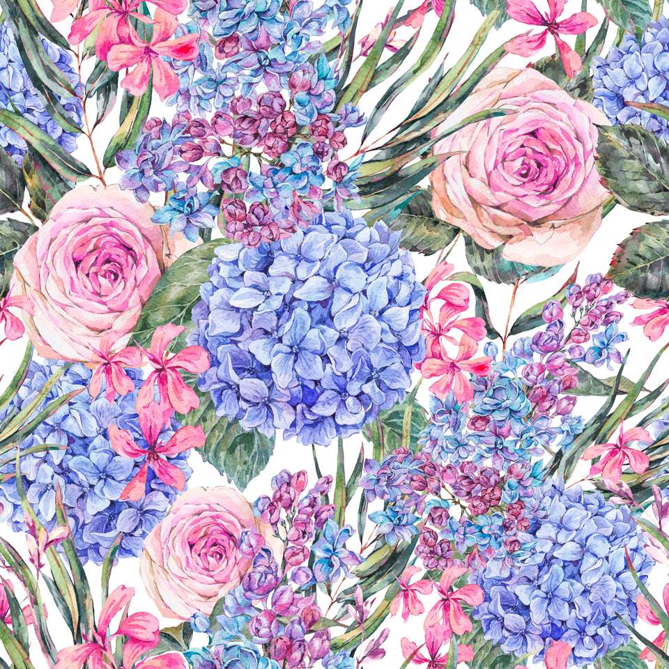 Akwarela vintage kwiatowy wzór bez szwu puzzle online