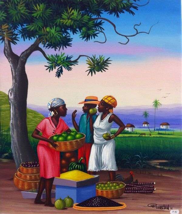 Afrykańska grupa niosąca owoce - Art #4 puzzle online