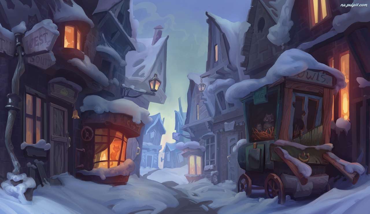 zimowe miasto w nocy puzzle online