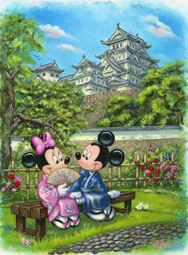 Mini i Myszka Miki w japońskich ogrodach puzzle online