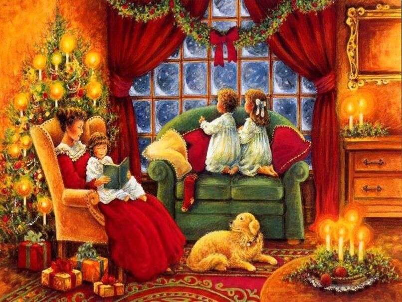 Boże Narodzenie # 58 - Matka i dzieci czekają na Boże Narodzenie puzzle online